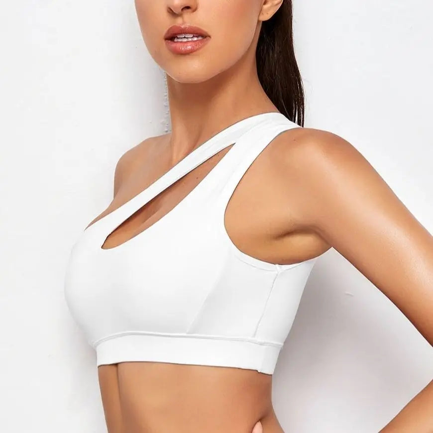 One Shoulder Push Up Sports Bra for Women – Shockproof Yoga Running Fitness Bra Sexy Black White Workout Vest