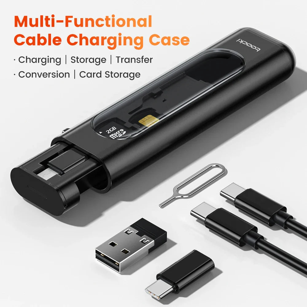 Toocki 5-in-1 OTG Adapter Kit – USB-C/Micro/Lightning Multi Converter with SIM & TF Card Storage Case, Compact Data & Charging Adapter for iPhone & Samsung Devices