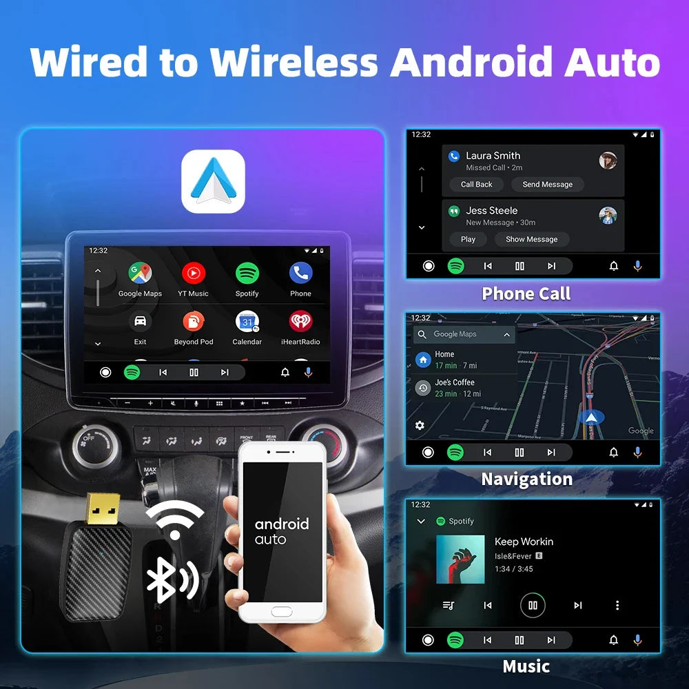2 in 1 Wireless CarPlay and Android Auto Smart Dongle – Compatible with Volvo, Benz, Cadillac, Jeep, Lexus, Audi, Mazda, VW, Kia