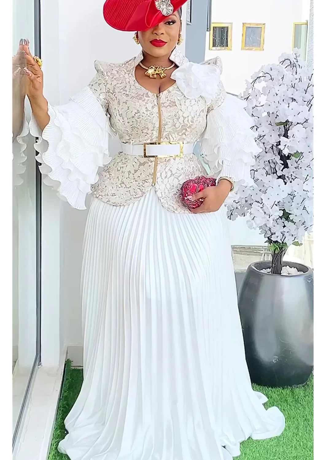 African Women’s 2-Piece Outfit Set - Dashiki Ankara Top and Skirt Plus Size Wedding & Party Dress Set