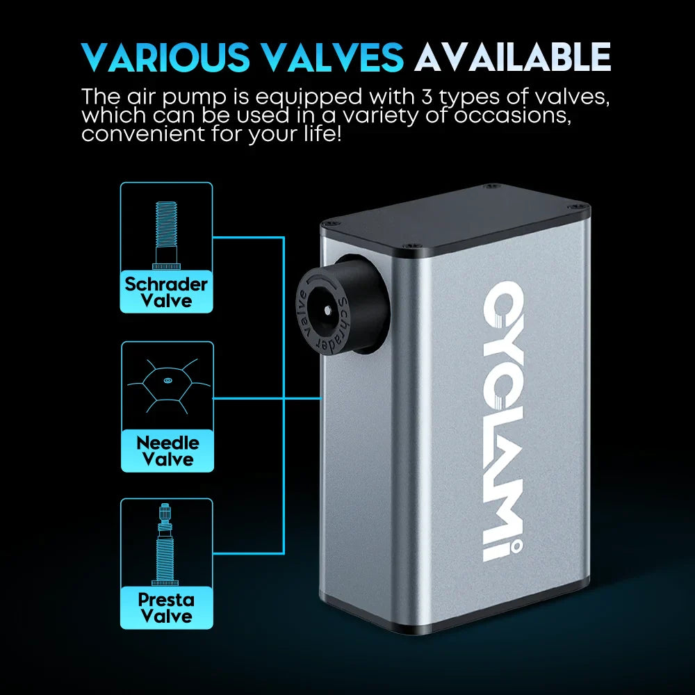 CYCLAMI A3 MAX Aluminum Electric Bike Pump — 150 PSI Portable Rechargeable Tire Inflator for Schrader & Presta Valves