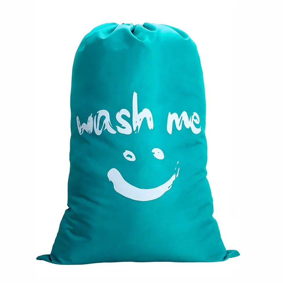 Smile-Shaped Nylon Laundry Bag - Machine Washable Travel Storage Pouch for Dirty Clothes, Wash Me Organizer Drawstring Bag