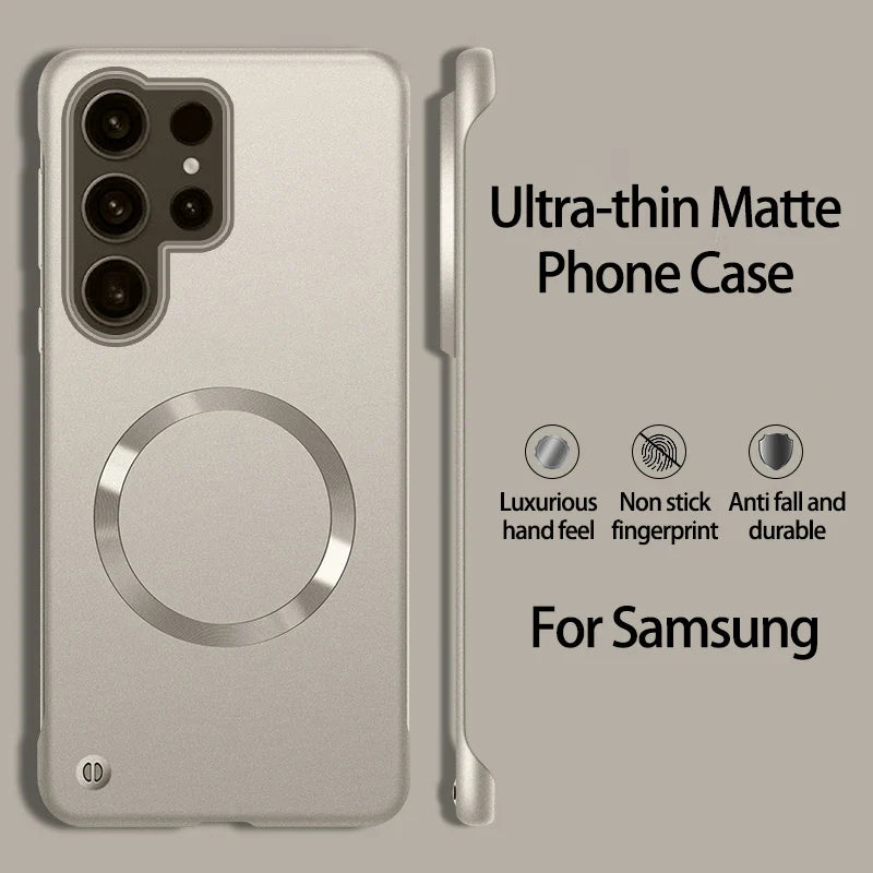 Ultra Thin Magnetic Metal Case for Samsung S25/S24 Ultra, S23/S22 FE – Frameless Matte PC Cover with MagSafe Compatibility