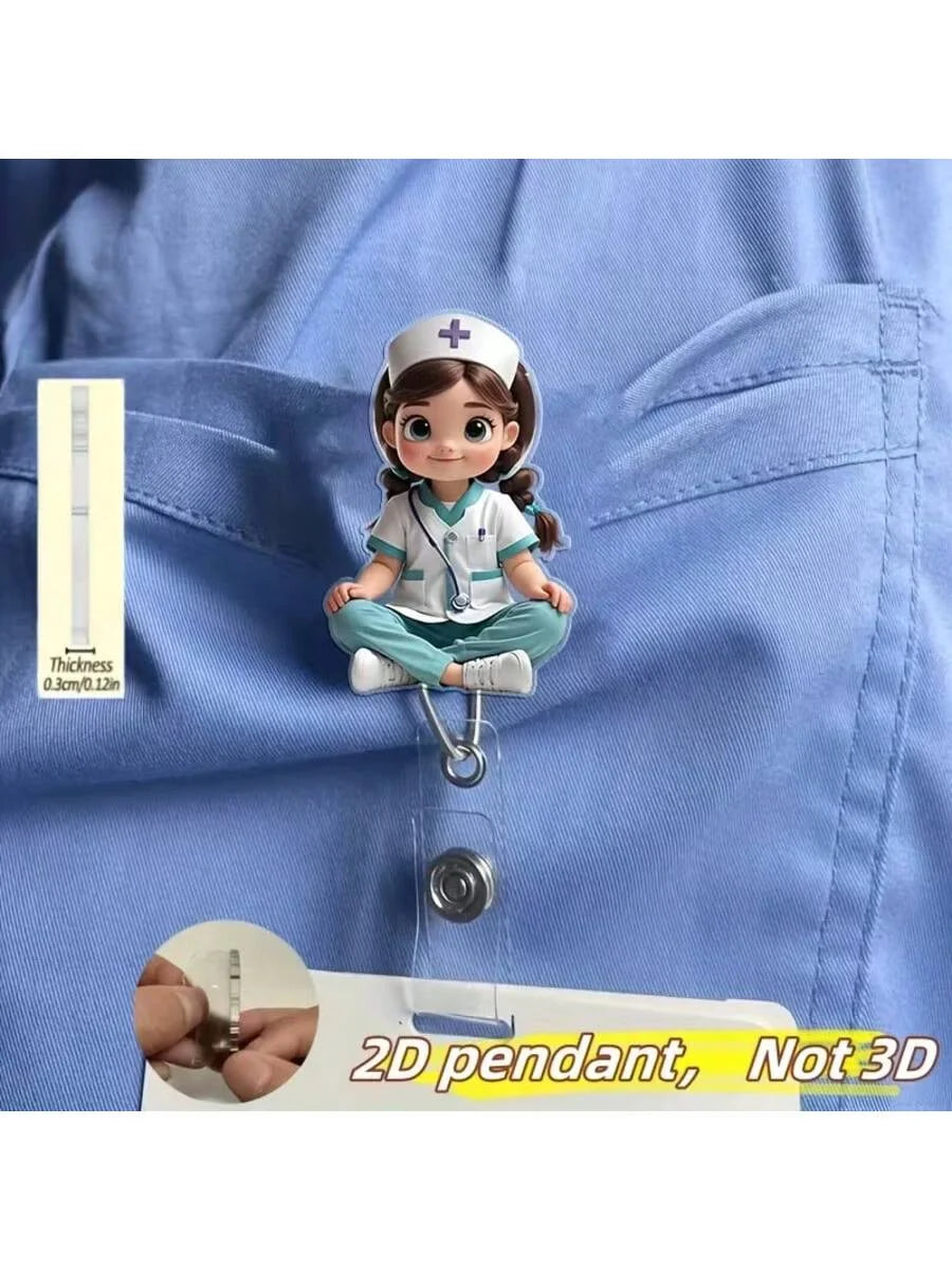 Cute Nurse Retractable Badge Holder - Acrylic Medical ID Clip Reel for Doctors, RN & LPN Staff
