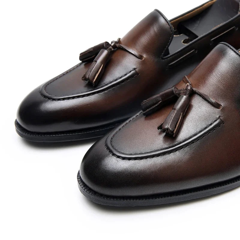 Men’s Genuine Leather Tassel Loafers - Vintage Slip-On Casual Social Dress Shoes Size 37-45
