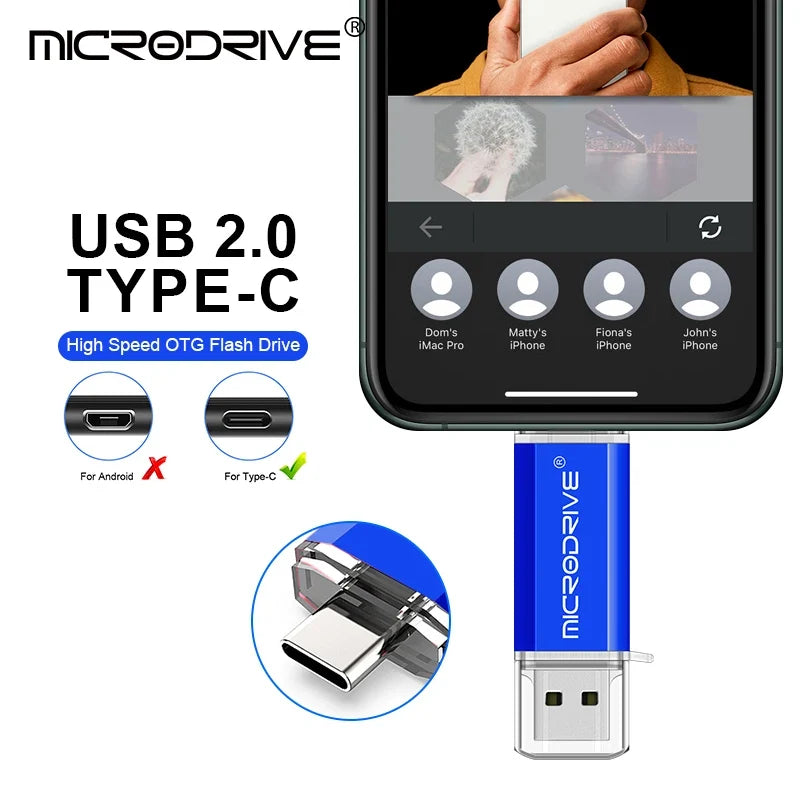 Type C OTG USB Flash Drive - High Speed USB 2.0 Memory Stick 4GB 8GB 16GB 32GB 64GB 128GB for Type-C Devices