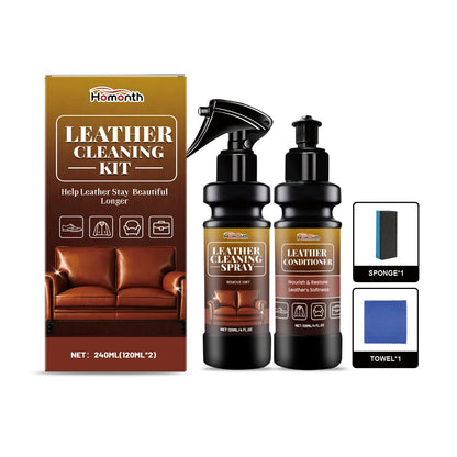 Leather Cleaner & Conditioner Kit - Deep Nourishing Spray Cream for Restoring Softness, Shine & Preventing Cracks