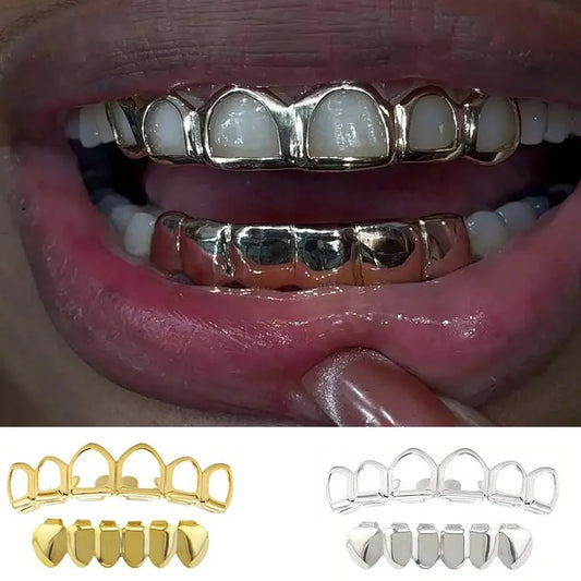 Six-Tooth Hip-Hop Grillz Set - Hollow Fashion Tooth Jewelry for Stage Props & Festival Gifts
