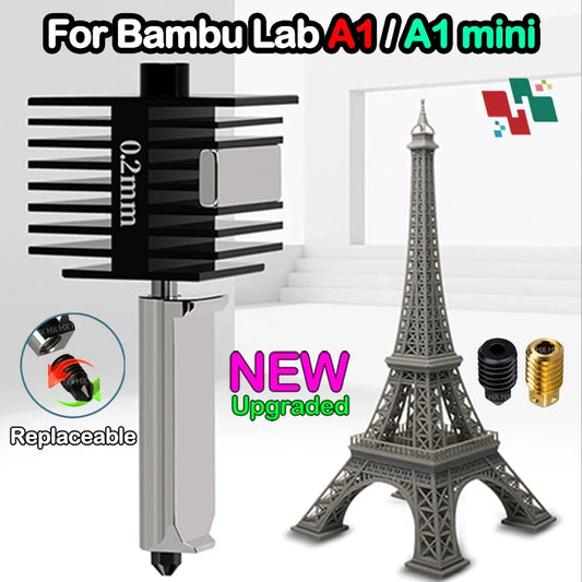 Bambu Lab A1 Mini Hardened Steel Hotend Kit - 0.2 0.4 0.6 0.8mm Nozzle Replacement Accessory for 3D Printer