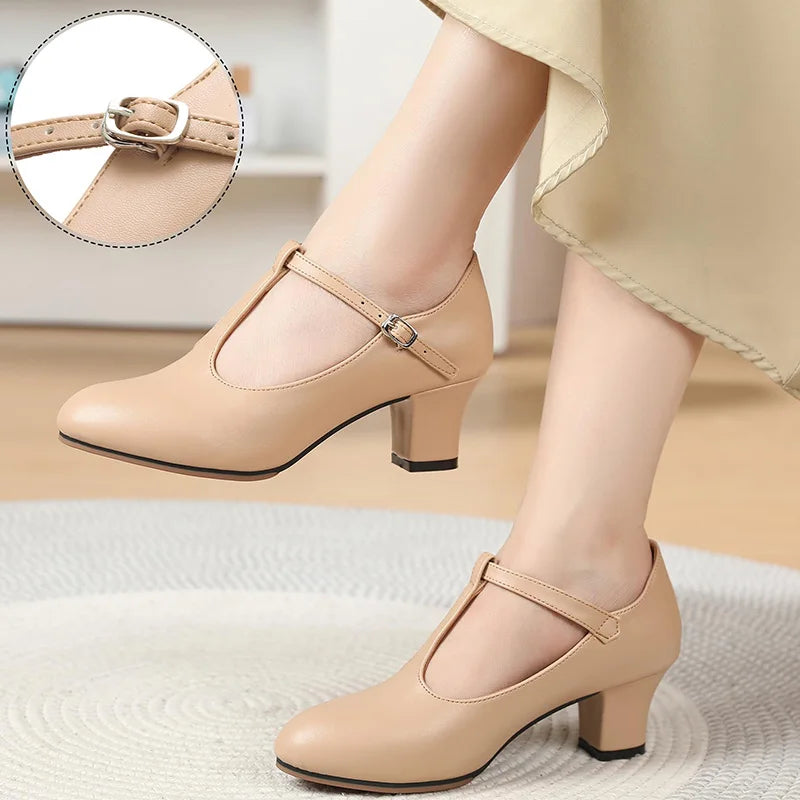 Women’s 2-Inch T-Strap Dance Heels - Ballroom Latin Salsa Flamenco Tango Shoes with Adjustable Buckle