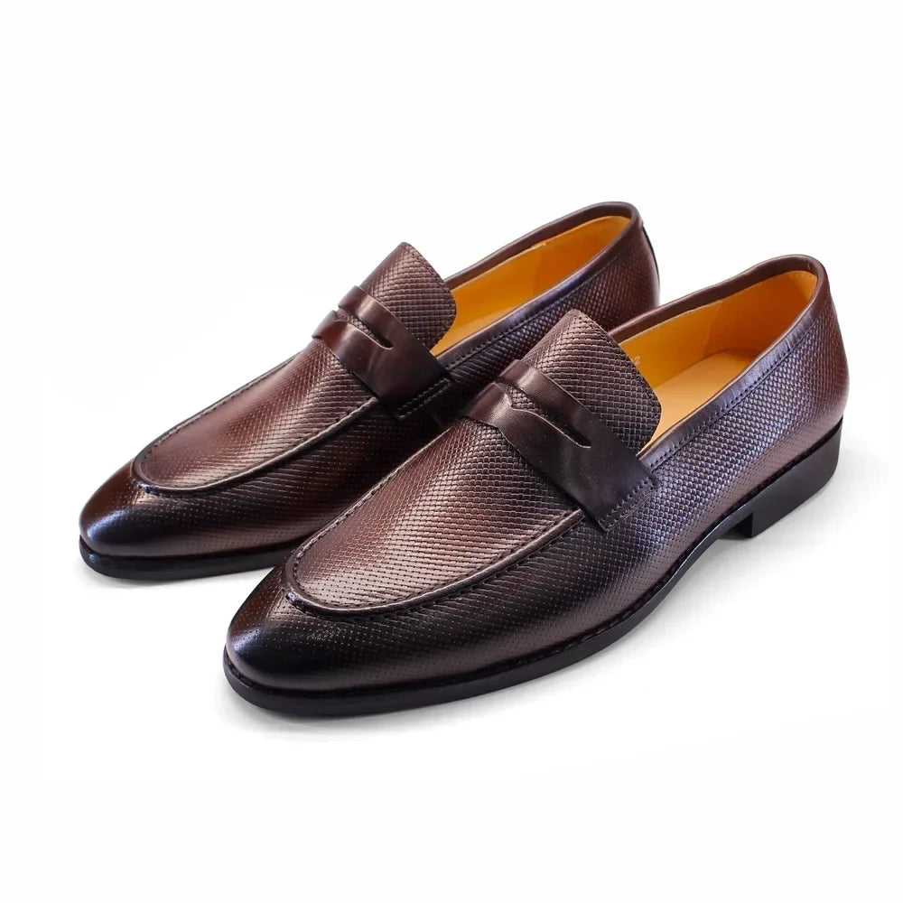 Men’s Genuine Leather Loafers - Comfortable Casual Shoes with Rubber Sole and Braided Pattern Size 39-46