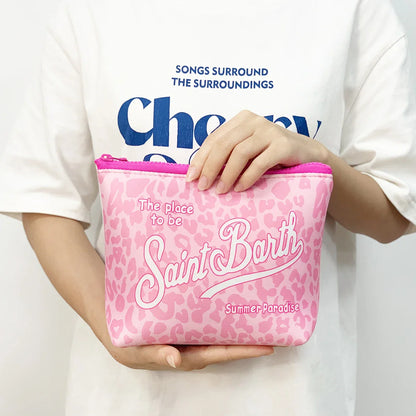 S-SAINT BARTH Pink Neoprene Clutch Bag – Trendy Vertical Zip Pouch Makeup & Toiletry Purse for Women