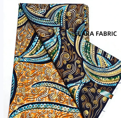 African Golden Glitter Wax Fabric - Soft Cotton Ankara Batik Print Material for Uniforms