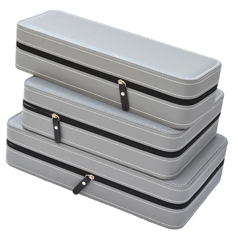 Portable Watch Storage Box Organizer - 6/10/12 Grid Zipper Display Case for Watches & Accessories