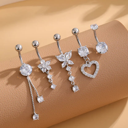 5PCS Belly Button Rings Set – 14G Butterfly & Heart Curved Navel Piercings for Women & Girls Body Jewelry