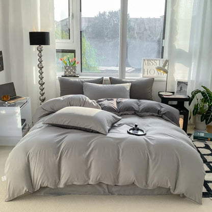 Washed Cotton Duvet Cover Set - Solid Color Soft Bedding Collection with Pillowcases Comforter Cover 220x240cm