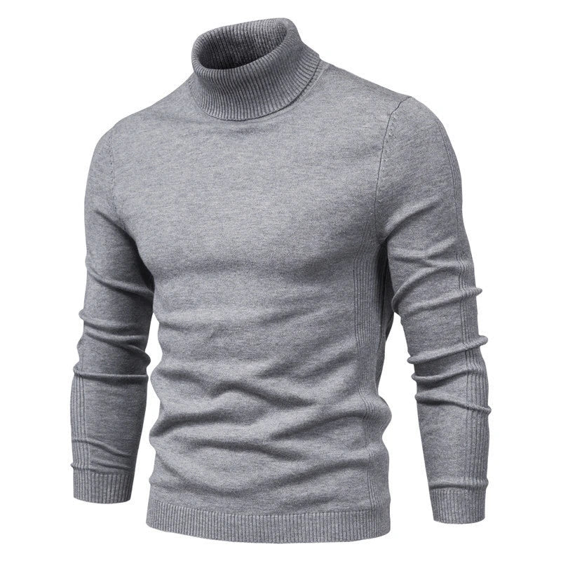 Men's Winter Turtleneck Sweater - Solid Color Warm Slim Fit High Neck Long Sleeve Casual Pullover Top