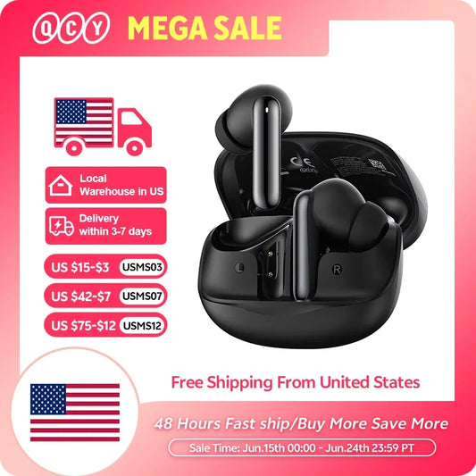 QCY Melobuds N50 ANC Wireless Earbuds - Bluetooth 5.4 Noise Cancelling Earphones with 6-Mic Clear Calls & Multipoint Connection