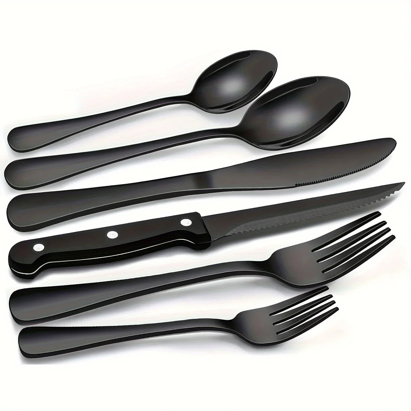36-Piece Black Silverware Set with Steak Knives – Food-Grade Stainless Steel Flatware & Tableware Cutlery Set