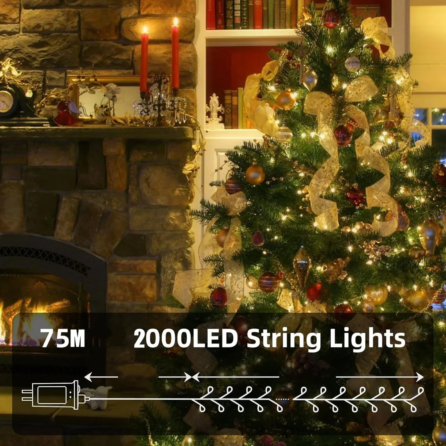 Outdoor Remote Control Copper Wire Lights — Starry Sky & Flower Wreath Decorative String Lights for Christmas & Holidays