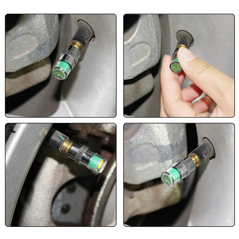 2/4PCS Car Tire Pressure Indicator - External Valve Cap Sensor for Monitoring and  Alerting Tire Pressure