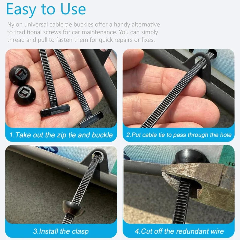 Universal Nylon Cable Tie Buckle - Self Locking Auto Fastener Strap for Car Repair and Cable Management