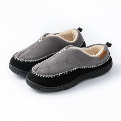 Men's Winter Slipper Boots - Furry Warm Indoor Shoes with Non-Slip PU Sole