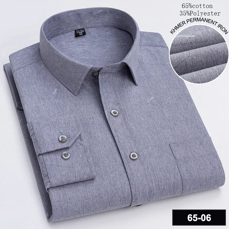 Men’s Slim Fit Long Sleeve Shirt - Formal Plaid Cotton Office Shirt with Single Pocket