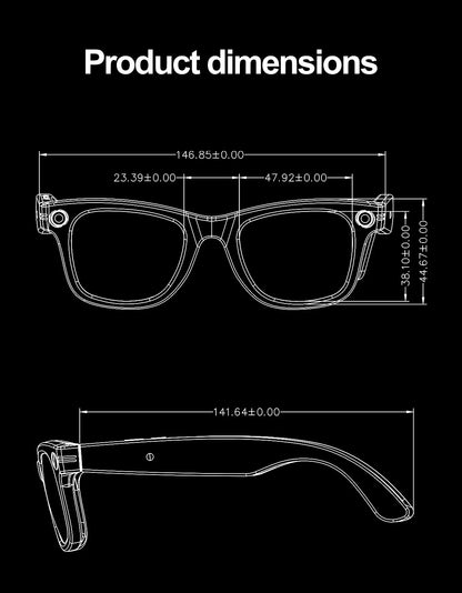 Smart AI Glasses — Video Recording, Photo Recognition, Translation, Bluetooth with 260mAh Battery, IP65 Waterproof