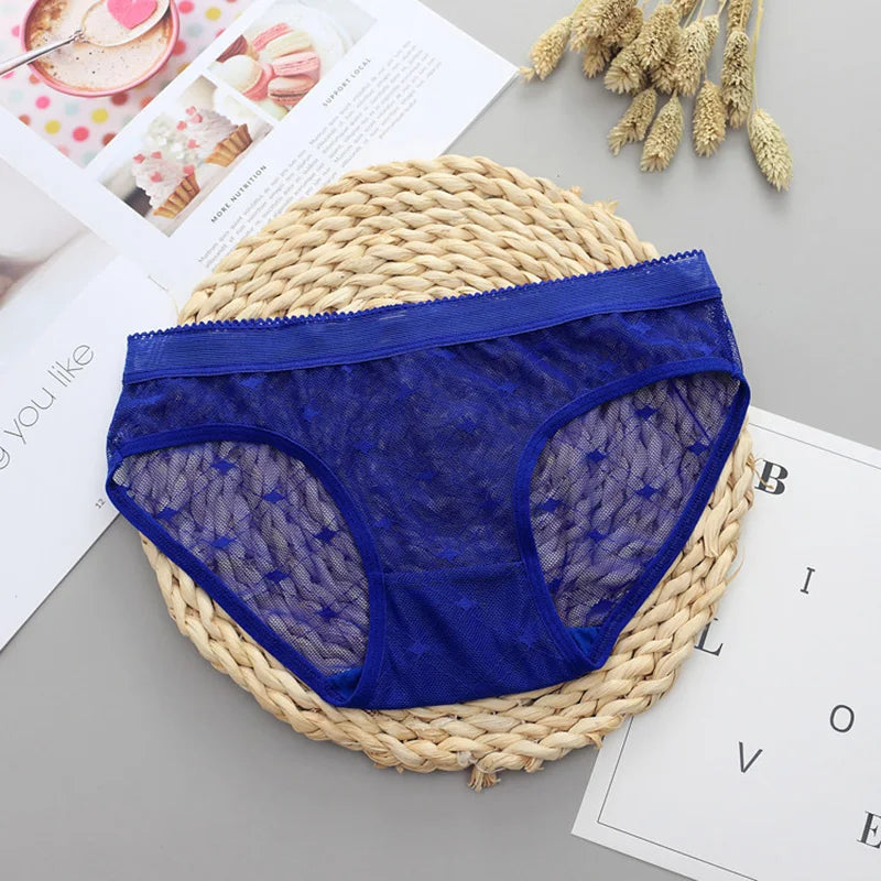 Women’s Low-Rise Lace Mesh Panties – Sexy Transparent Hollow-Out Briefs Lingerie Underwear