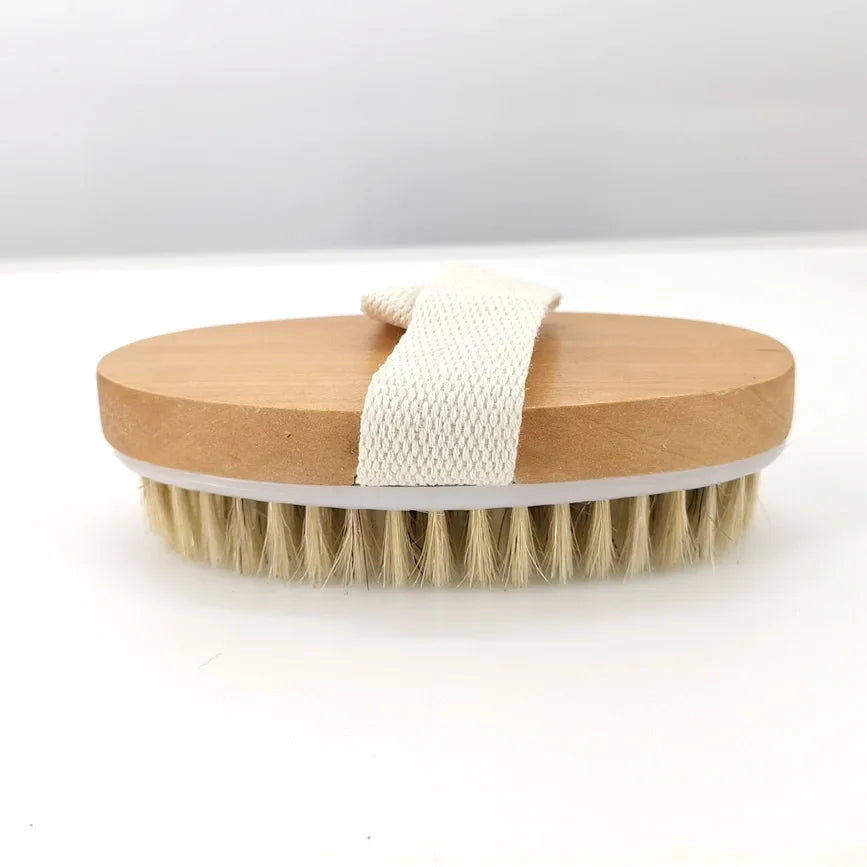 2-in-1 Natural Bristle Body Brush – Dry Skin Exfoliator & Anti-Cellulite Massager for Blood Circulation