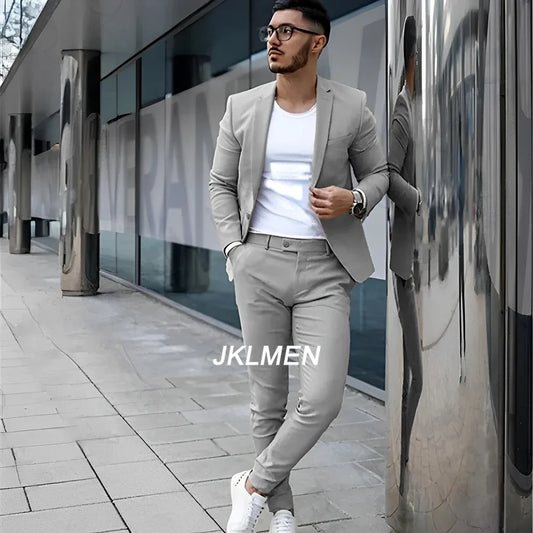 Gray Men’s 2 Piece Suit - Summer Casual Blazer & Pants Set for Wedding, Formal Events and Groom Style XS-5XL