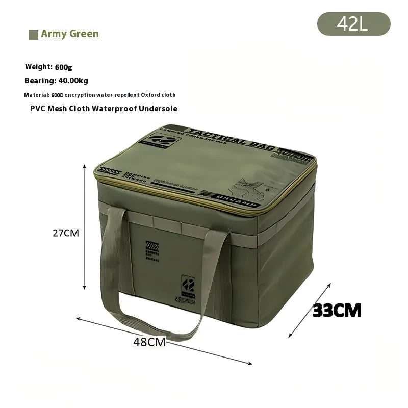 30-42L Waterproof Tactical Camping Storage Bag – Insulated Folding Organizer for Outdoor Gear, Picnic, and Field Equipment