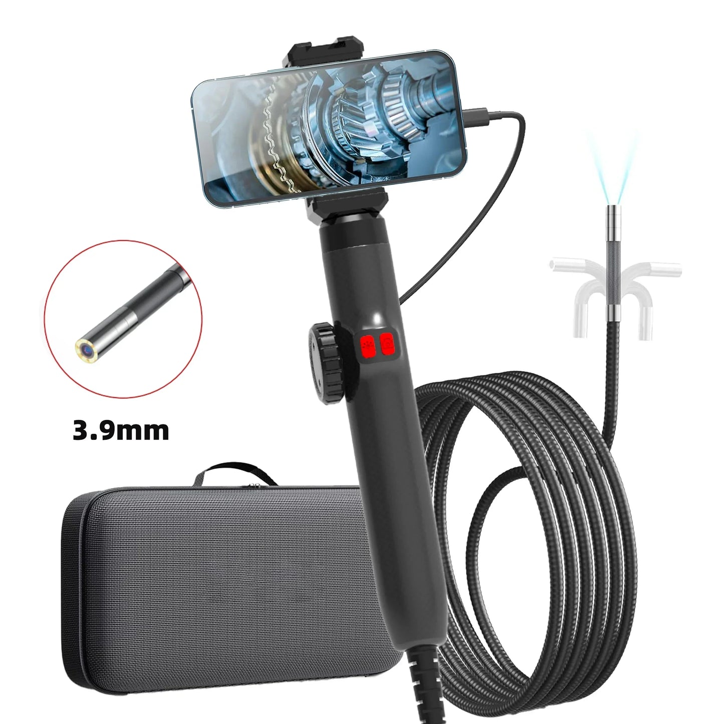 360° Articulating Borescope Camera - LED Endoscope Inspection Tool for Android & iOS Phones