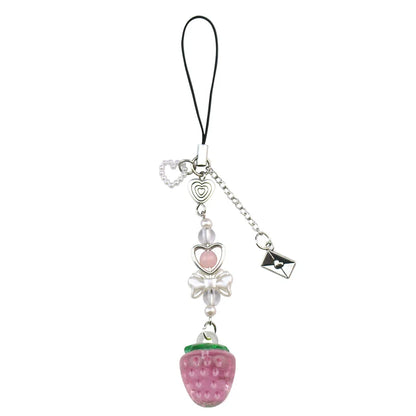 Y2K Strawberry Keychain Charm - Cute Fruit Phone Lanyard Bag Chain Accessory for Girls Aesthetic Jewelry Style