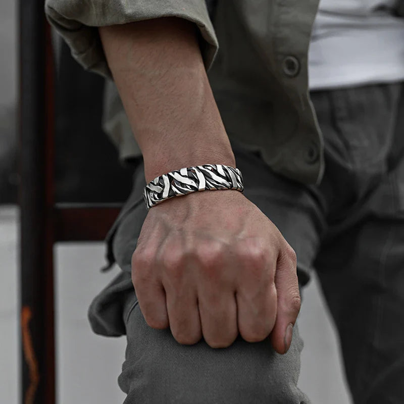 925 Sterling Silver Bracelet Bangle - Punk Wide Irregular Geometric Design, Fashion Jewelry Gift for Women and Men