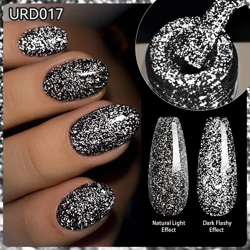UR SUGAR Champagne Gold Silver Reflective Glitter Gel Nail Polish 15ml - Semi-Permanent Soak Off UV Manicure Art Varnish