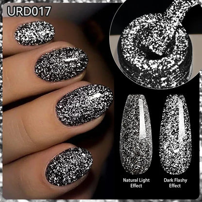 UR SUGAR Champagne Gold Silver Reflective Glitter Gel Nail Polish 15ml - Semi-Permanent Soak Off UV Manicure Art Varnish
