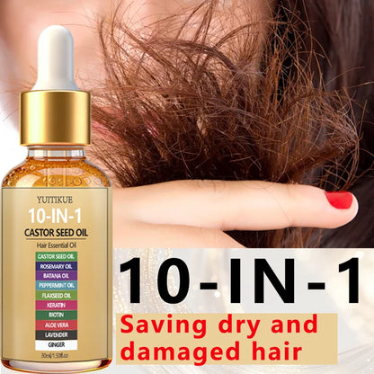 YUITIKUE 10-in-1 Castor Seed Hair Oil - Natural Batana, Rosemary & Biotin Blend for Nourished Hair and Healthy Scalp