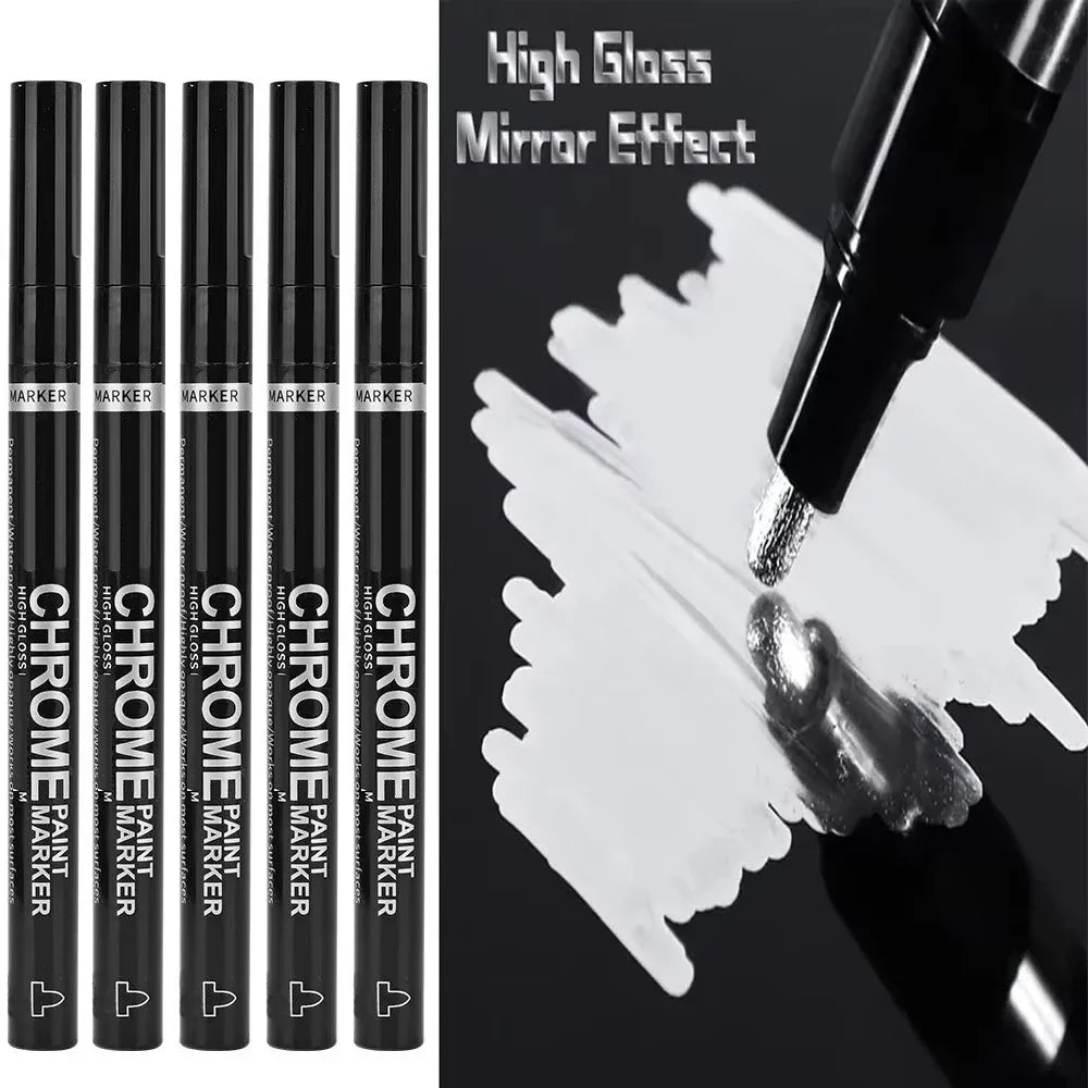 Chrome Paint Marker Pen - Waterproof Gold & Silver Metallic Repair Marker for Glass, Ceramic, Rock & Metal, 2mm Nib