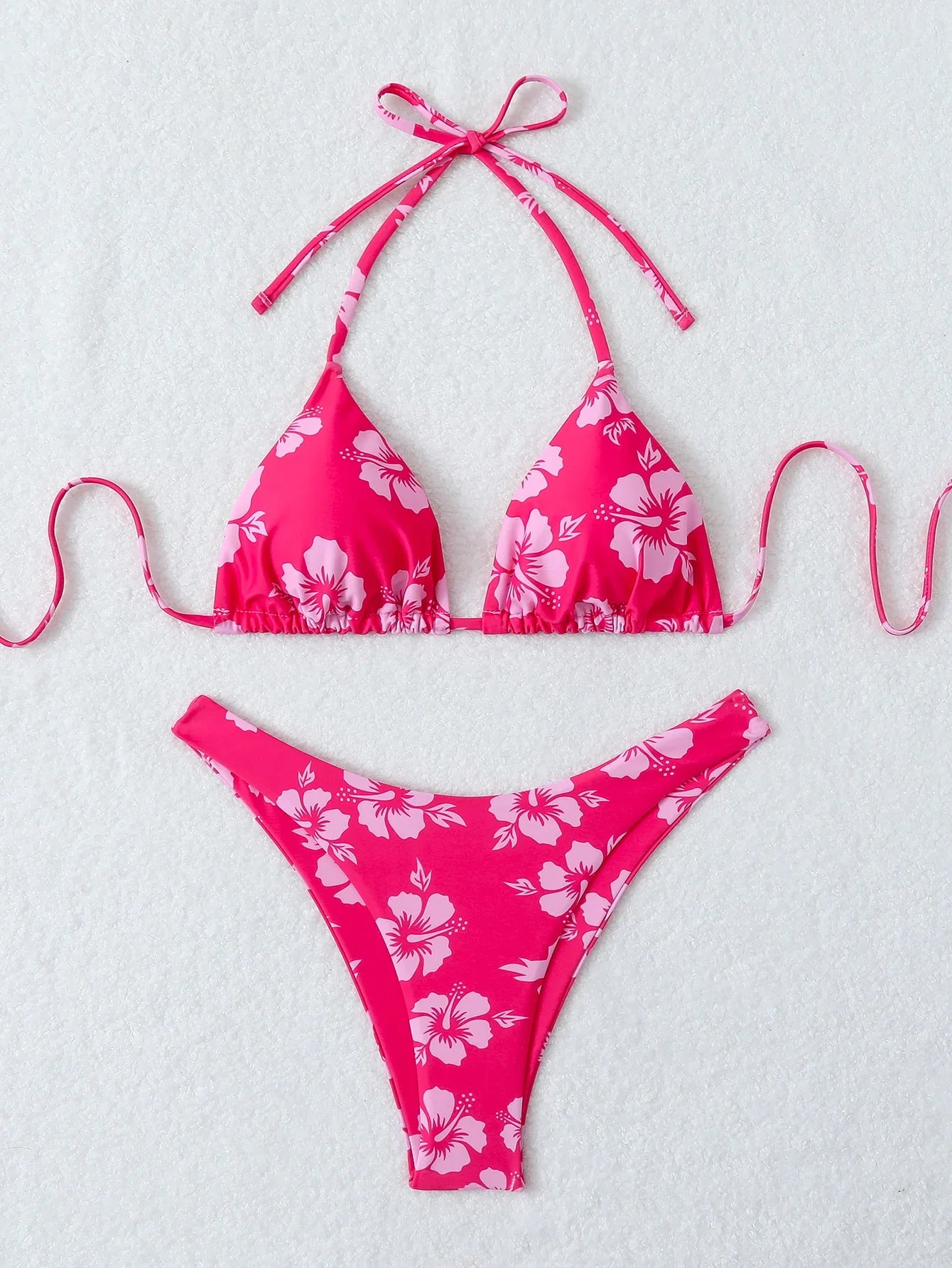 Retro Floral Print Bikini Set - Women's High Waisted Lace Up 2 Piece Summer Swimsuit Beachwear