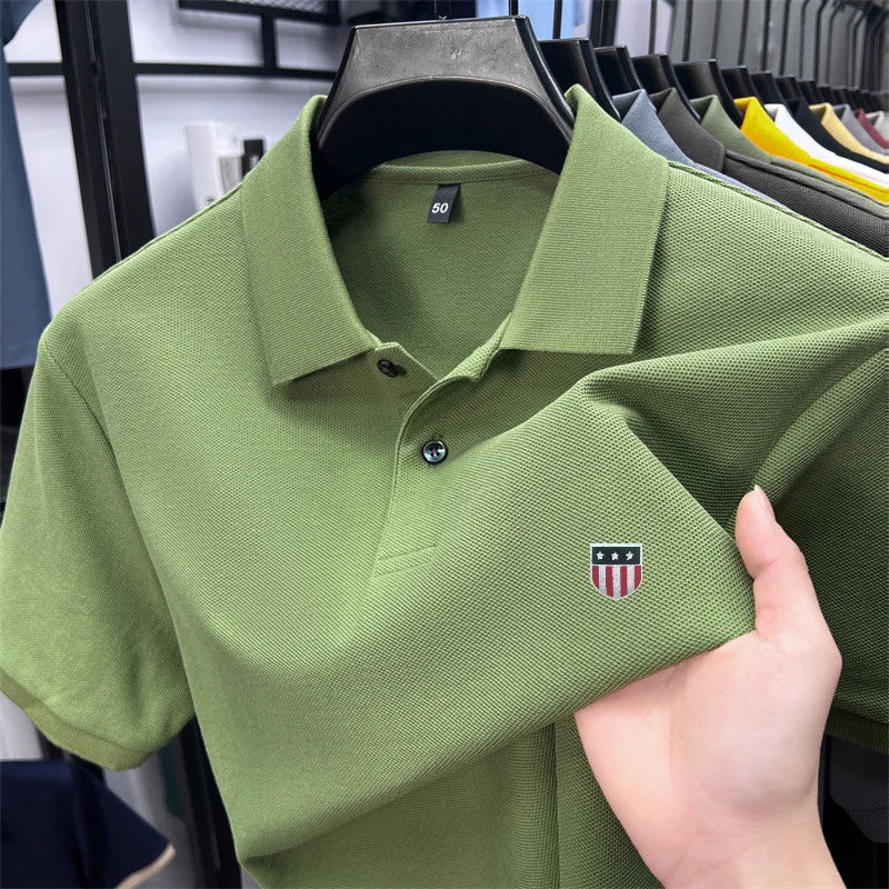 Men's Luxury Cotton Polo Shirt - 100% Cotton Short Sleeve Business Casual Summer Top