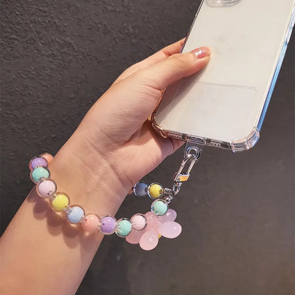 Phone Anti-Lost Lanyard - Colorful Macaron Round Bead Pendant, Women's Handheld Wrist Chain for Mobile Phones