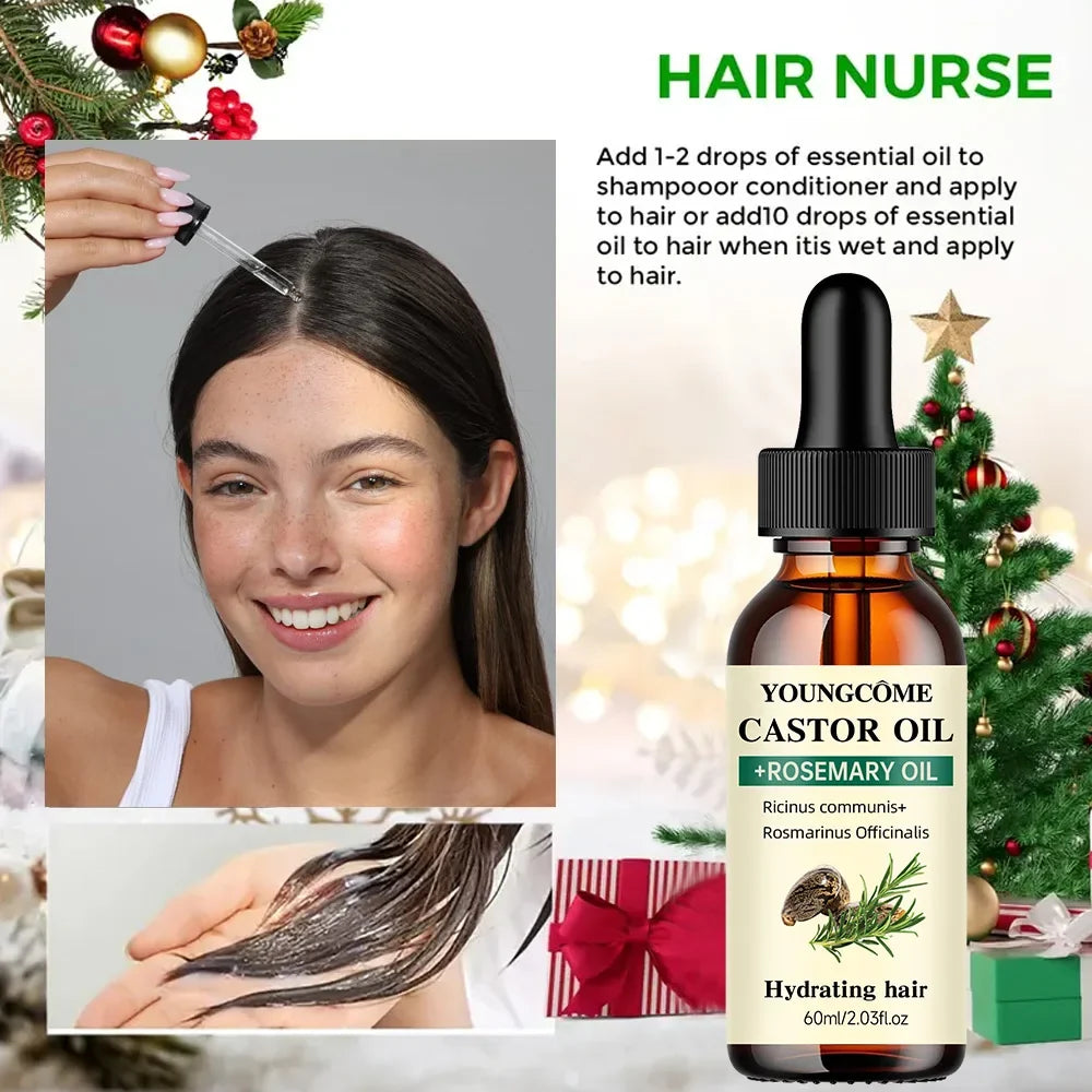 Castor & Rosemary Hair Growth Oil - Natural Blend for Thicker, Shinier Hair and Split End Care