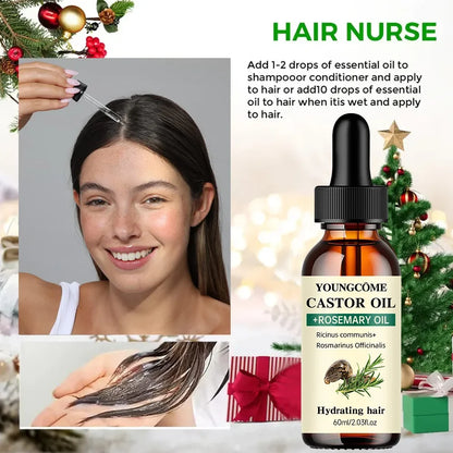 Castor & Rosemary Hair Growth Oil - Natural Blend for Thicker, Shinier Hair and Split End Care