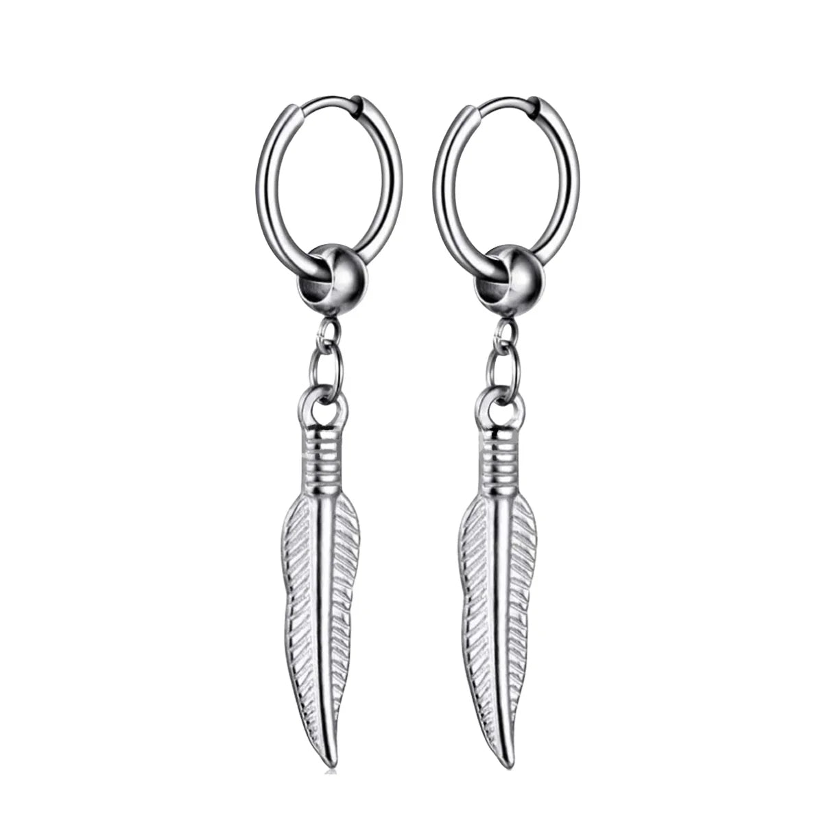 Long Hanging Cross & Leaf Hoop Earrings – Vintage Stainless Steel Hip Hop Unisex Jewelry Accessories