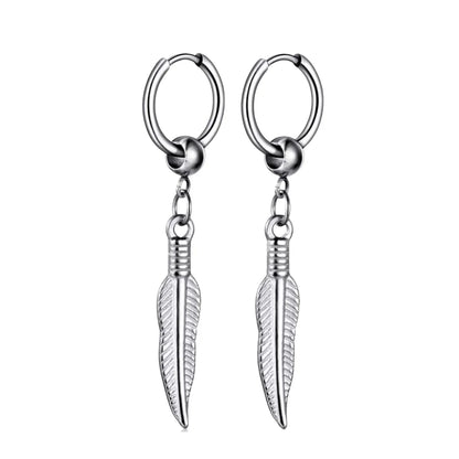 Long Hanging Cross & Leaf Hoop Earrings – Vintage Stainless Steel Hip Hop Unisex Jewelry Accessories
