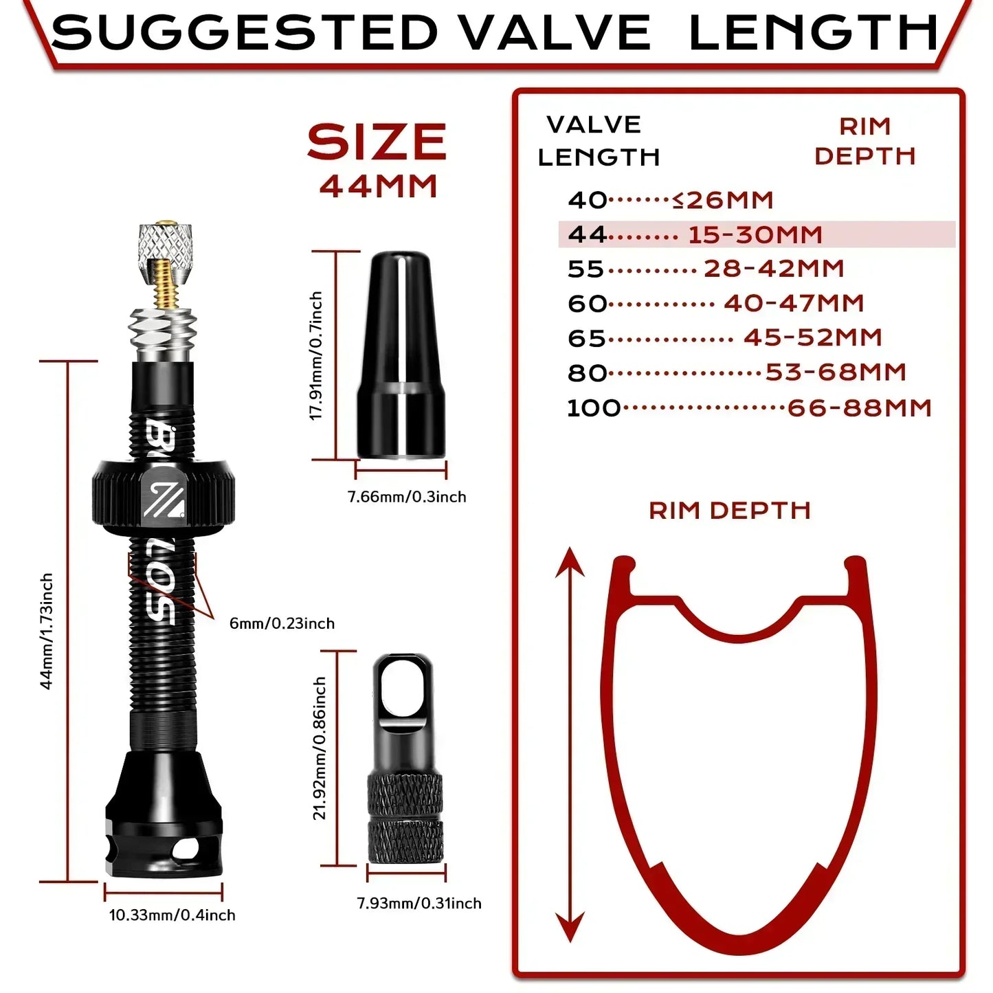 BUCKLOS Presta Tubeless Valve Stem 40/44/55/60mm — High-Quality Bike Tire Nipple for Road & MTB