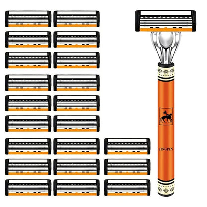 6-Layer Men's Razor Blade - Stainless Steel Classic Wet Shaving Razor for Smooth Clean Shaves