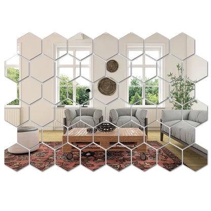 45Pcs Hexagon Mirror Wall Stickers - DIY Decorative Tiles for Home Wall Art Design